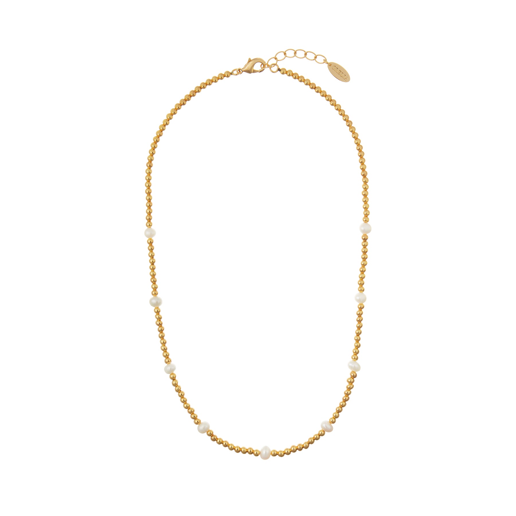 Semi-Precious Beaded Metal Necklace - Pearl