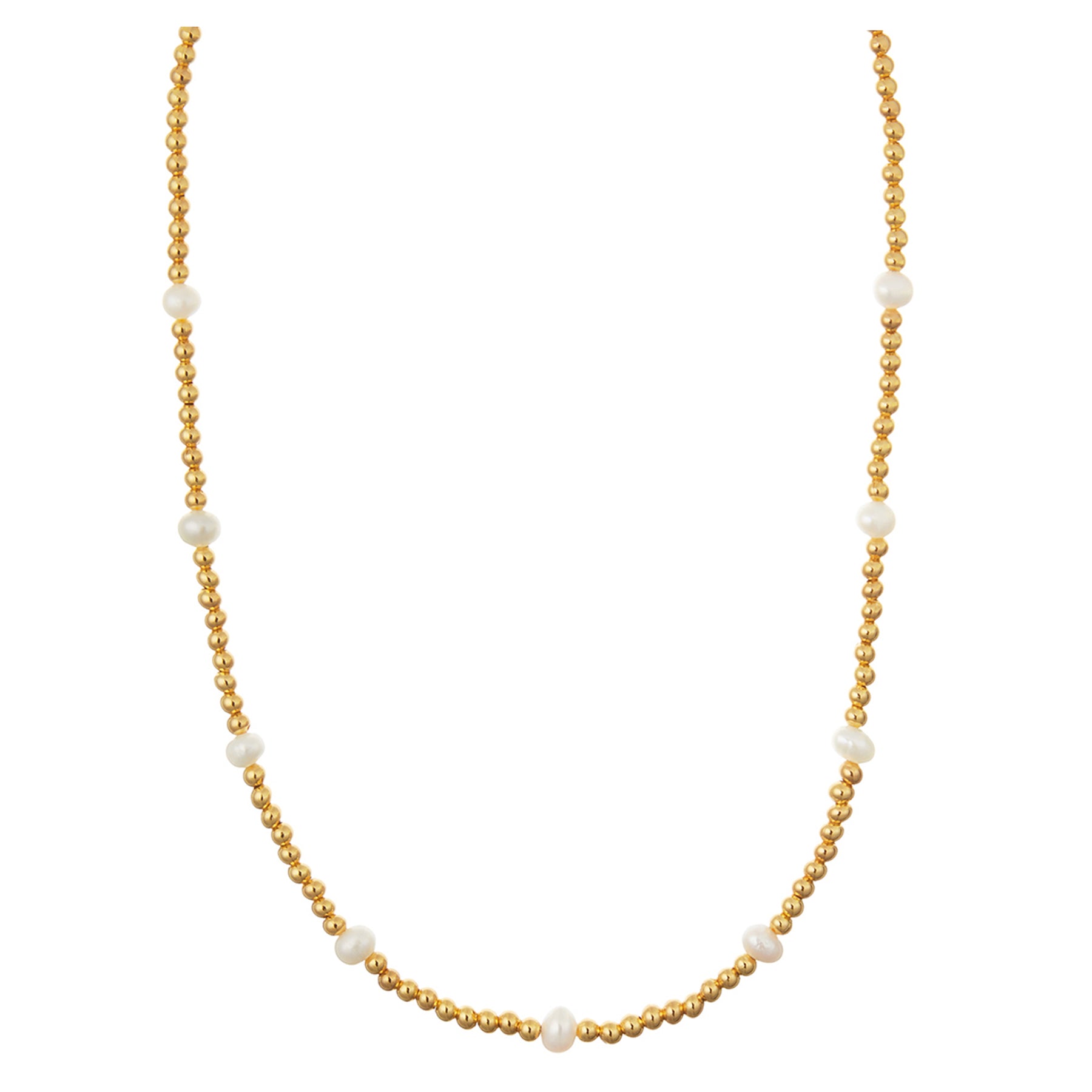 Semi-Precious Beaded Metal Necklace - Pearl