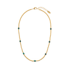 Semi-Precious Beaded Metal Necklace - Malachite