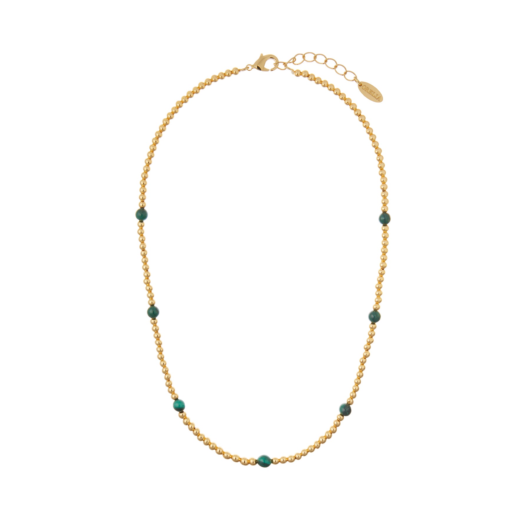 Semi-Precious Beaded Metal Necklace - Malachite