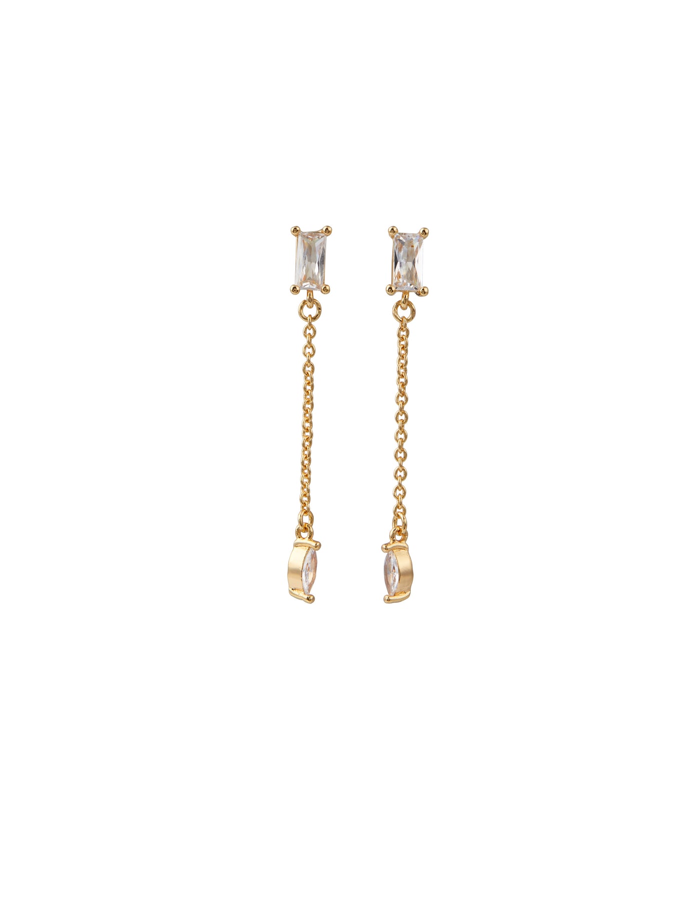 Baguette Stud Chain Drop Earrings - Crystal