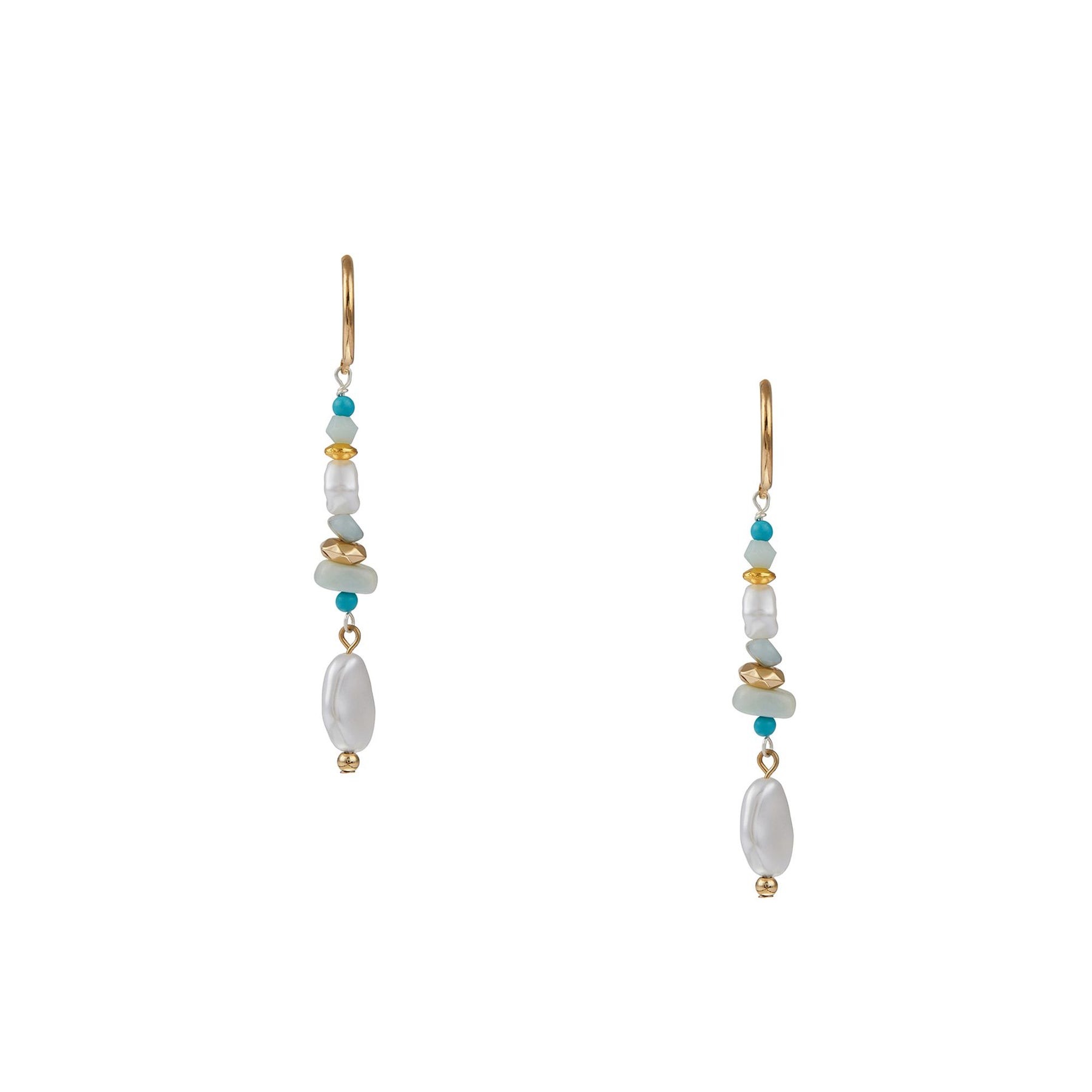 Statement Turquoise Chip & Pearl Drop Hoop - Turquoise