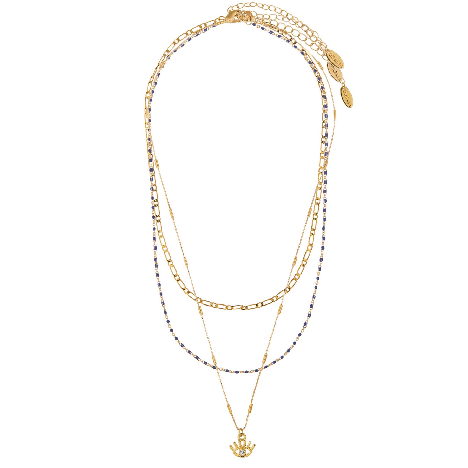 Lapis Bead & Evil Eye Multi Row Necklace - Lapis