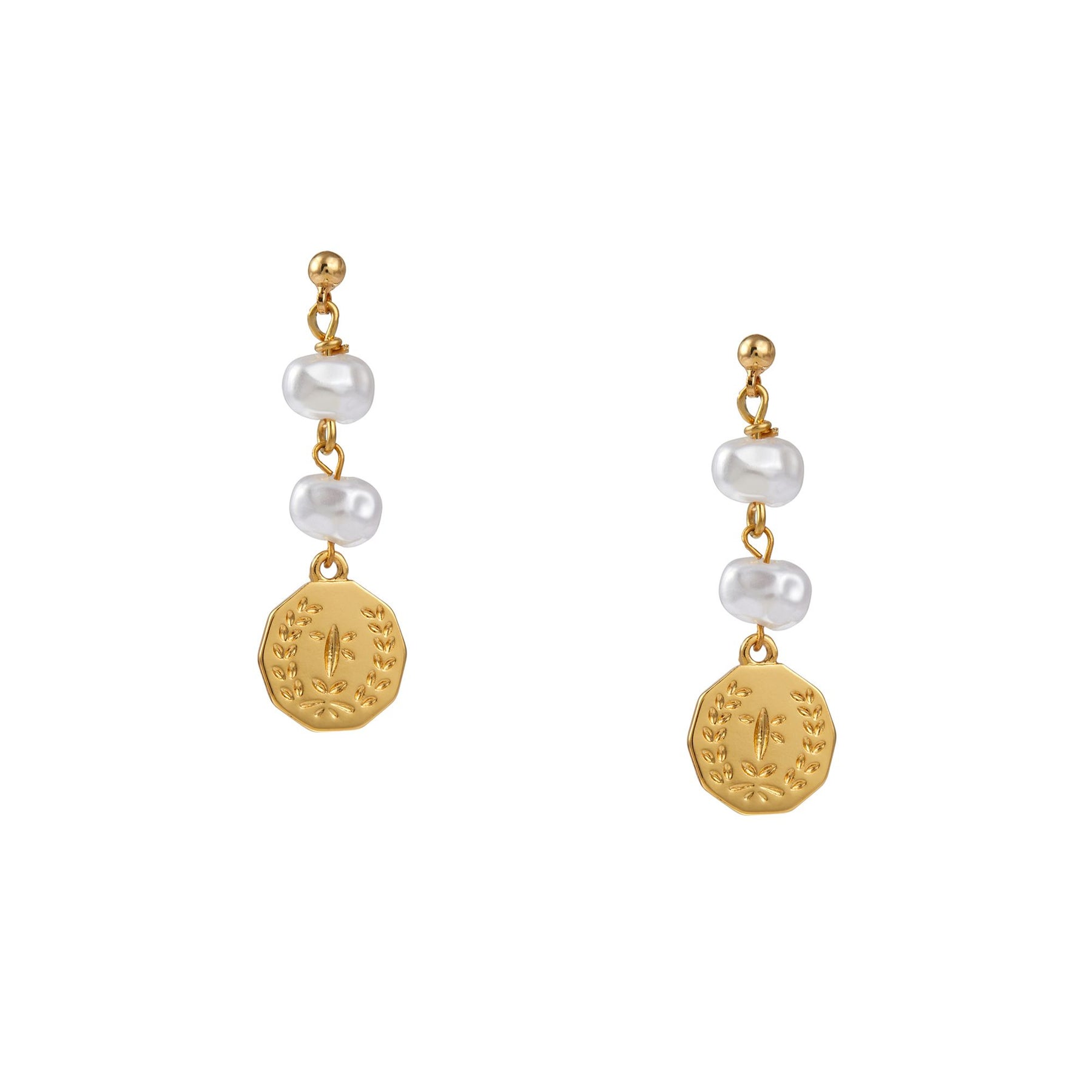 Stationed Pearl & Coin Drop Earring - Pearl