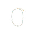 Turquoise Chip & Stationed Pearl Necklace - Turquoise