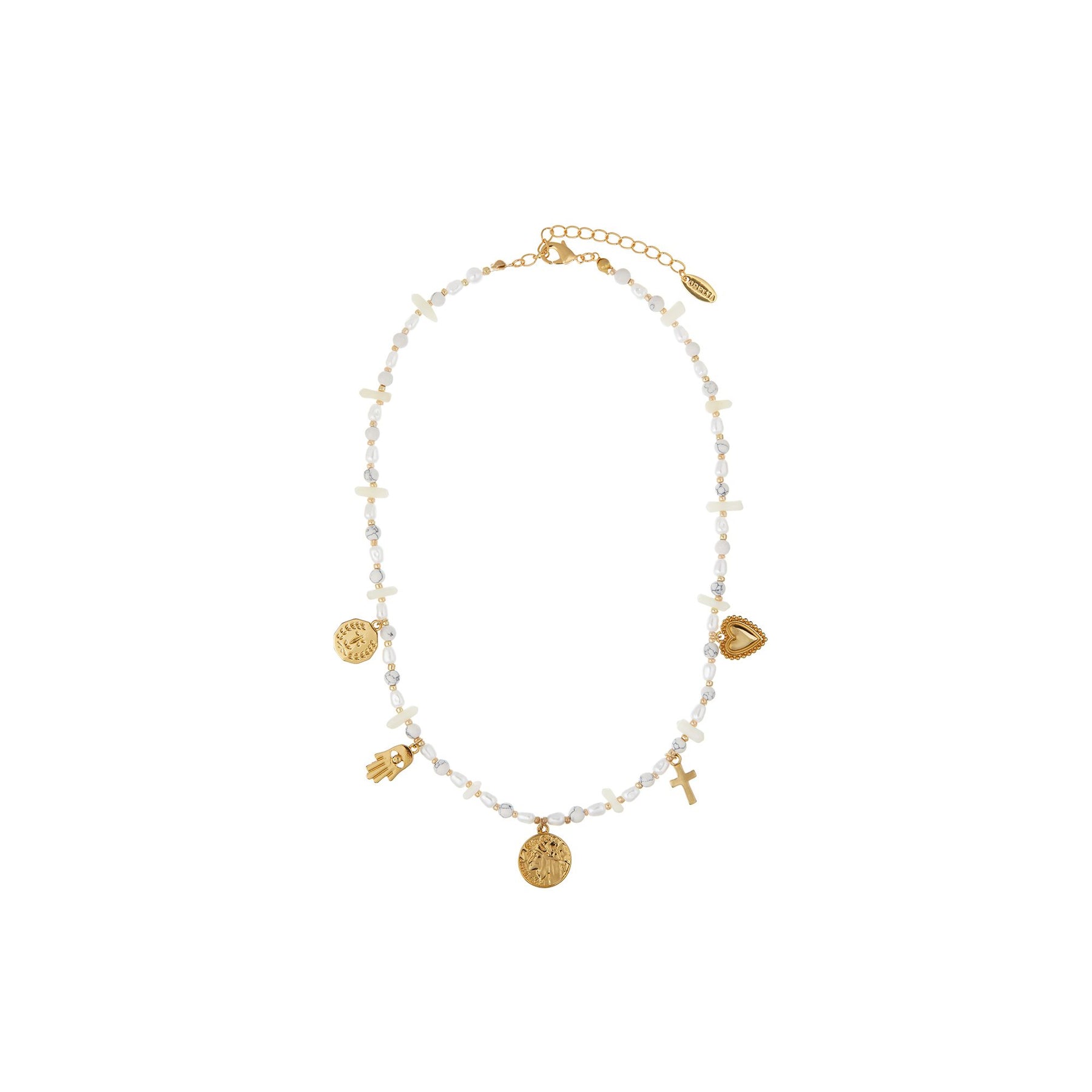 Statement Mixed Chip & Charm Necklace - Howlite