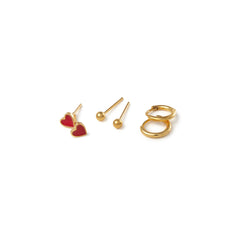 Enamel Heart Stud & Hoop 3 Pack - Red