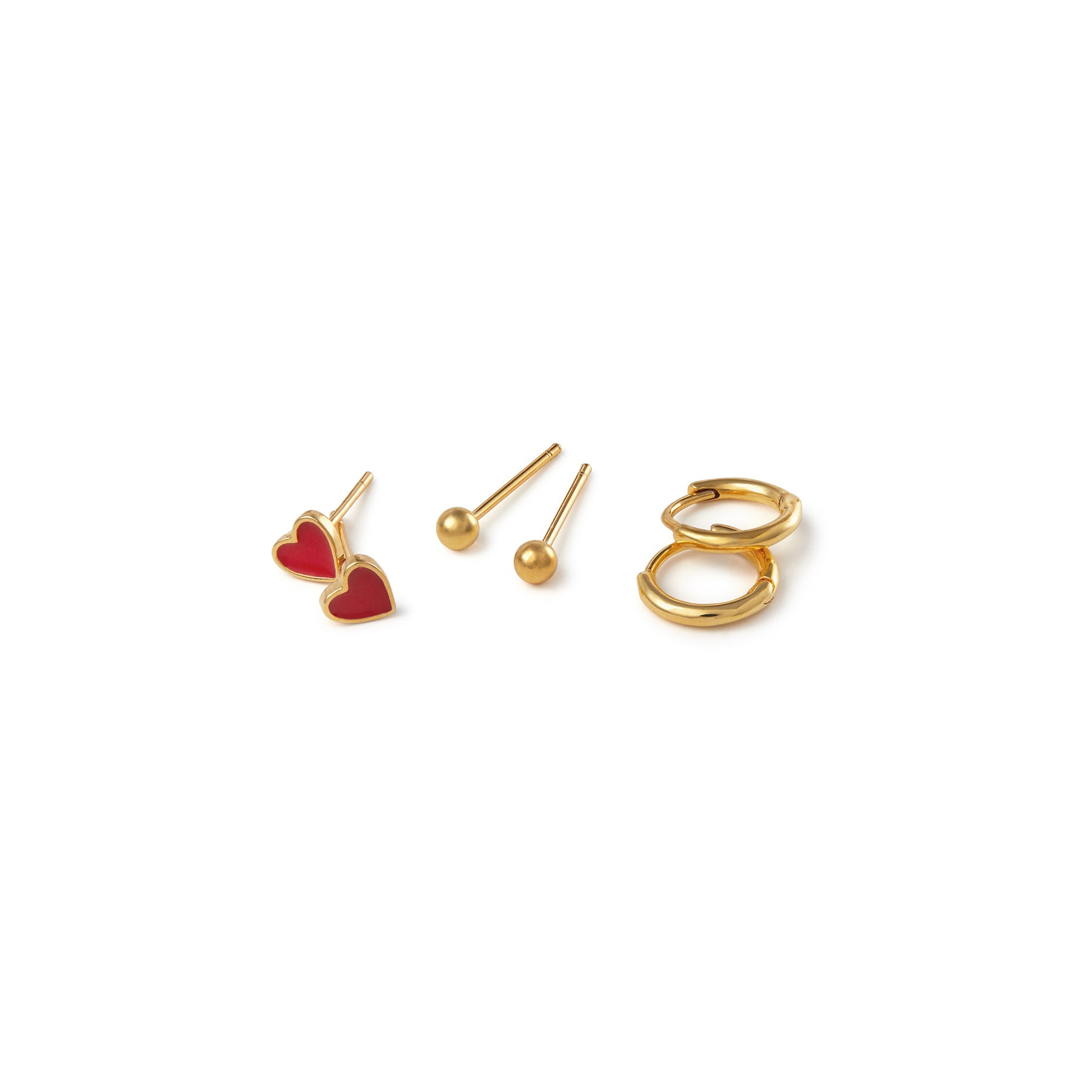 Enamel Heart Stud & Hoop 3 Pack - Red