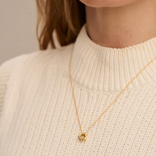 Mini Molten Open Circle Threadthrough Necklace - Pale Gold