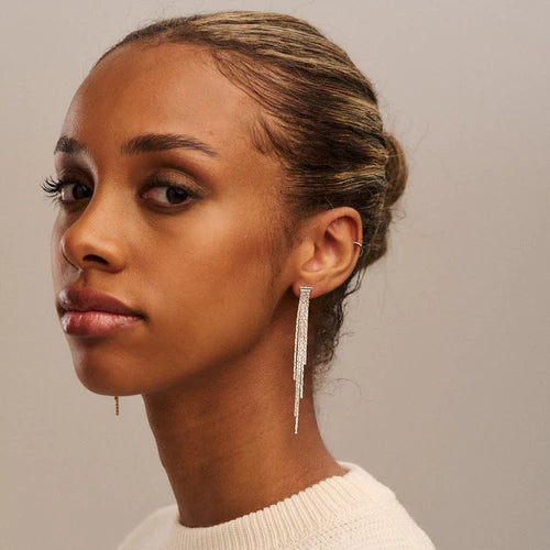 Waterfall Chain Long Drop Earrings - Silver