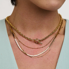 Satellite & Link Chain 3-Row Necklace - Pale Gold