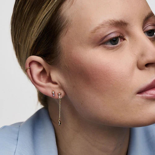 Dainty Crystal & Navette Mini Stud Earrings - Lilac