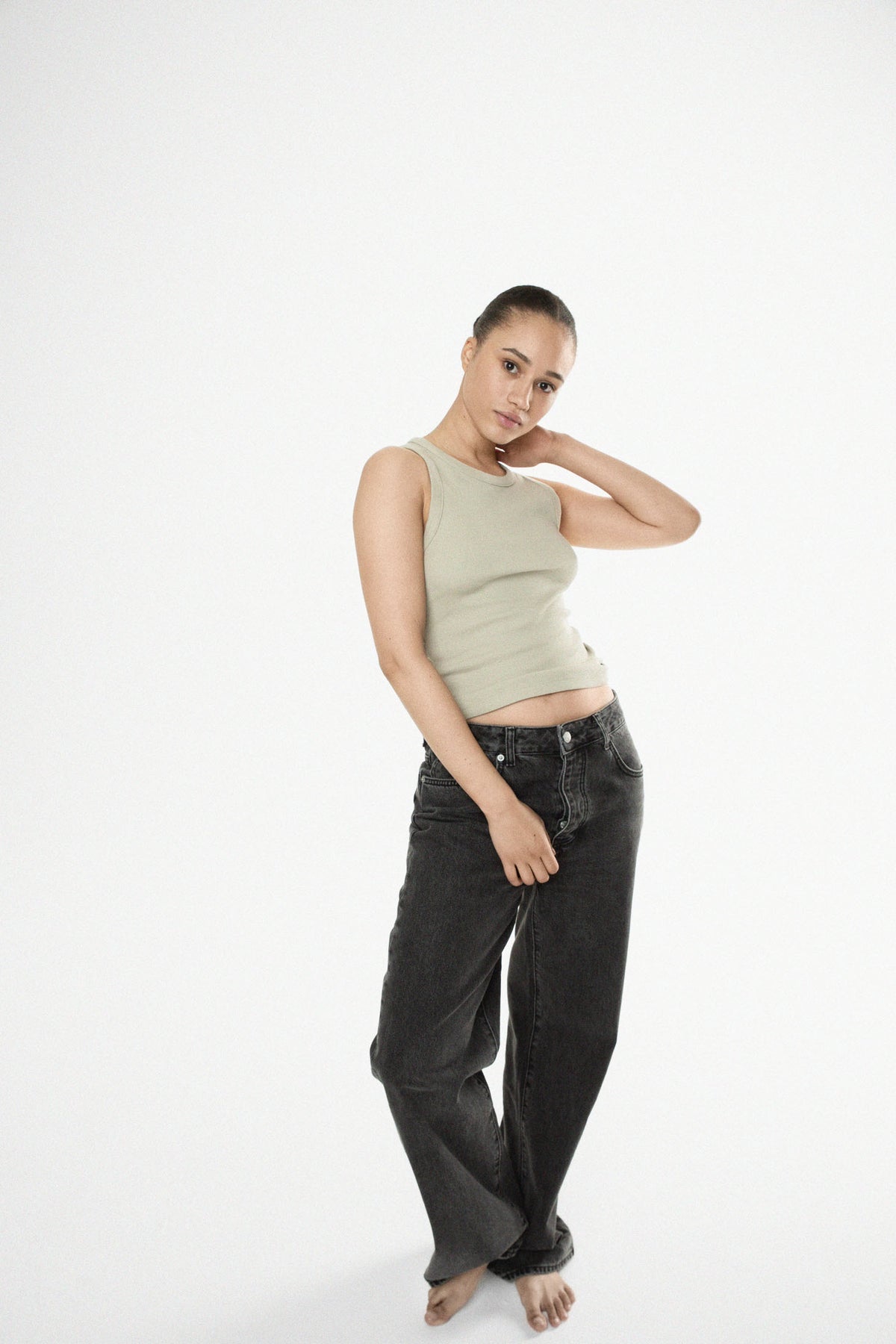 Pia Rib Singlet - Dusty Olive