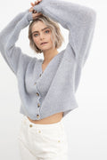 Precise Knit Cardigan - Dusty Blue Melange