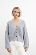 Precise Knit Cardigan - Dusty Blue Melange