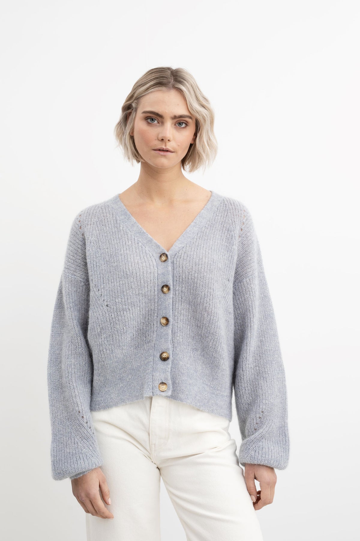 Precise Knit Cardigan - Dusty Blue Melange