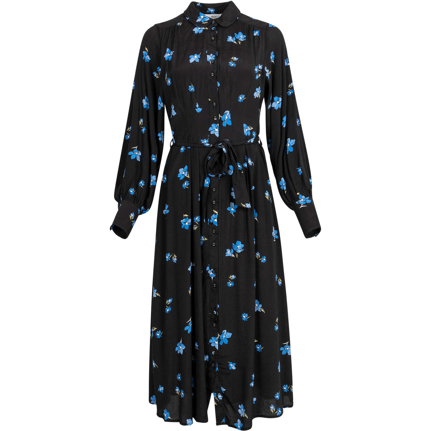 Walda Ls Aop Midi Dress - Black W/Blue Flower
