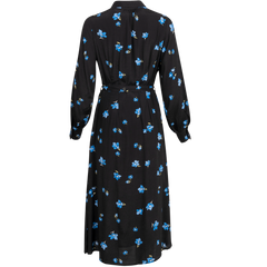 Walda Ls Aop Midi Dress - Black W/Blue Flower