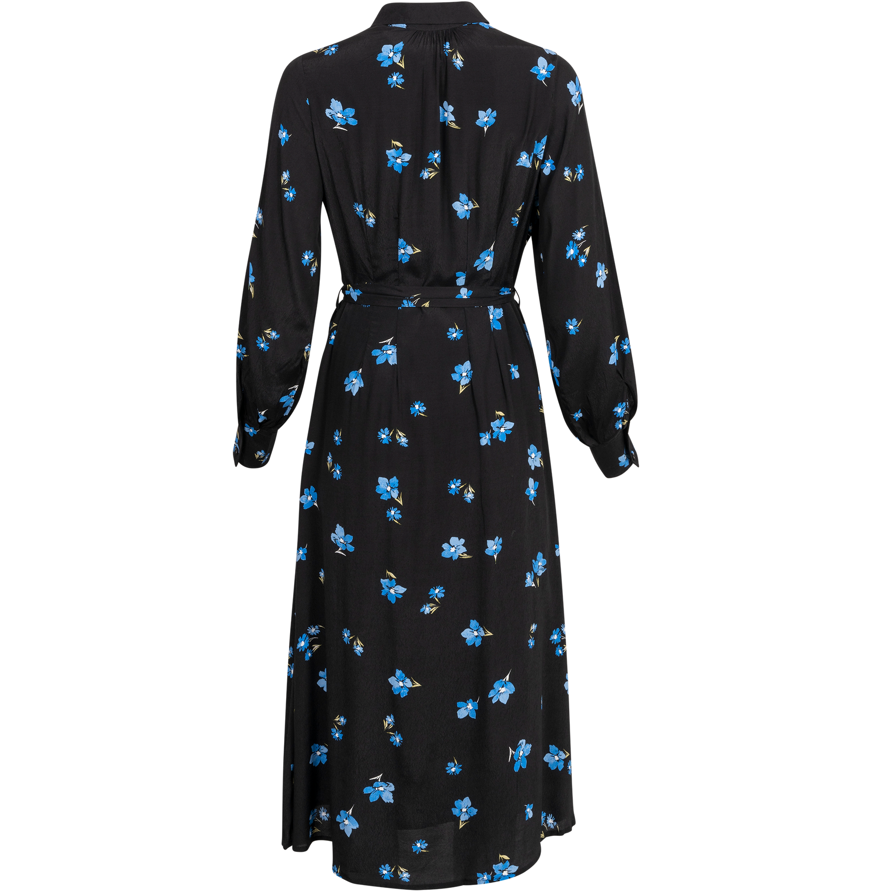Walda Ls Aop Midi Dress - Black W/Blue Flower