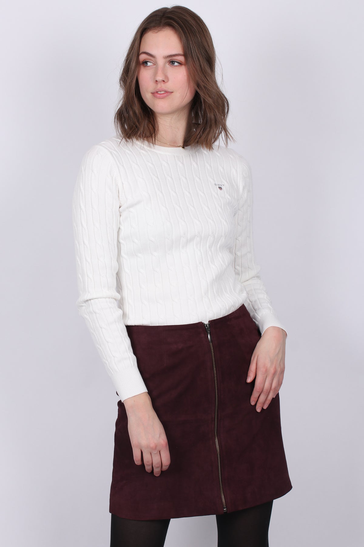 Stretch Cotton Cable Crew - Eggshell - GANT - Gensere - VILLOID.no