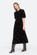 Rubina Embroidery Puff Slv Midi Dress - Black