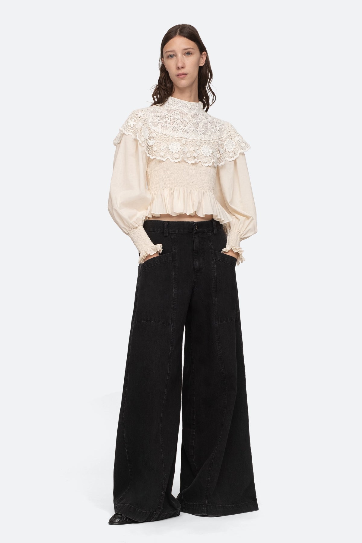 Serita Crochet Lace L/Slv Top - Cream