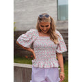 Rikka Top - White With Rose Flowers