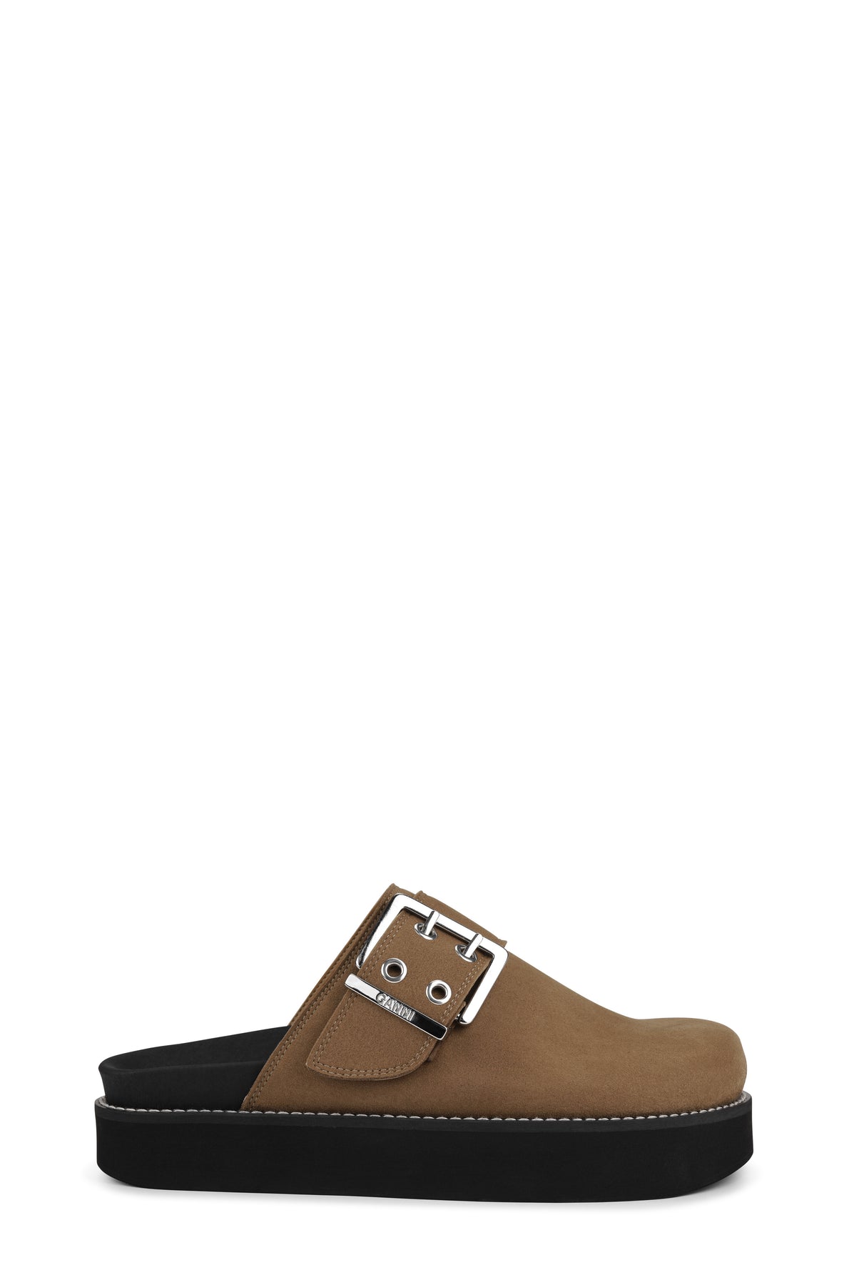 Ganni Feminine Buckle Mule Sandal Suede - Chocolate Fondant