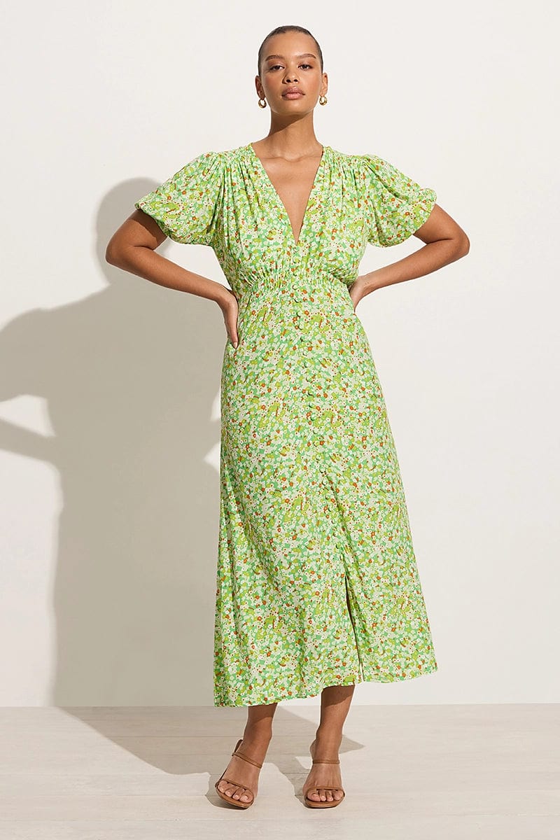 Bellavista Midi Dress - Lou Floral Print Green