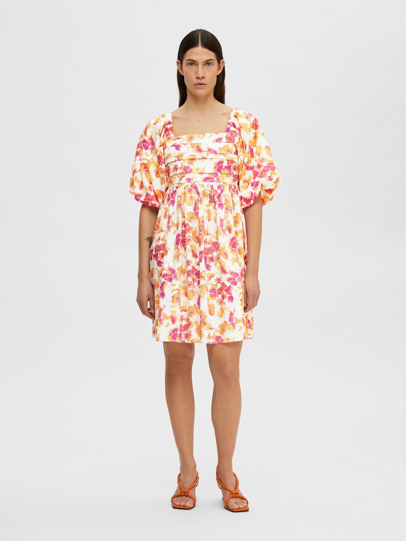 Dorita 2/4 AOP Short Dress B - Papaya