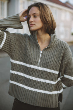 Sissel Stripe Zip Knit - Army