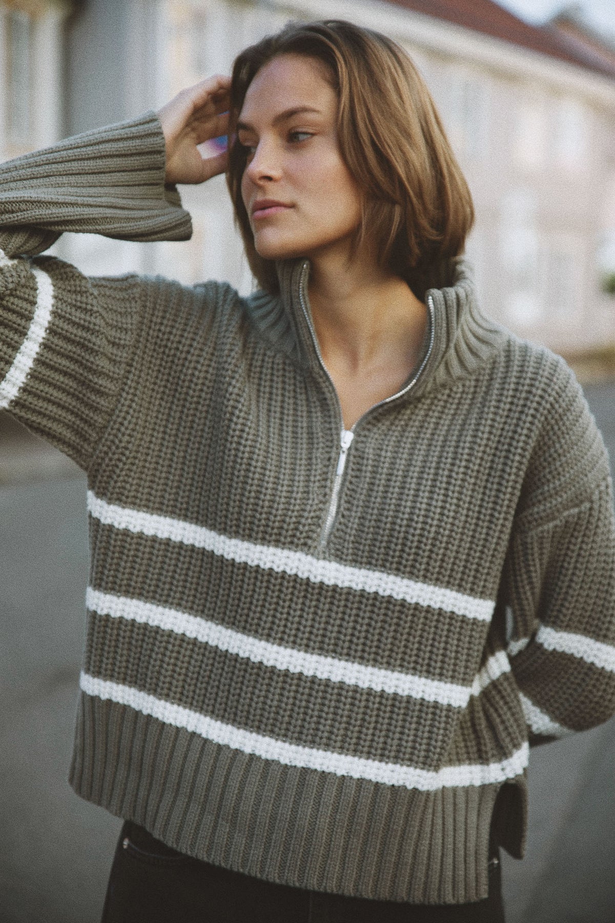Sissel Stripe Zip Knit - Army