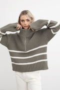 Sissel Stripe Zip Knit - Army
