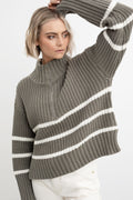Sissel Stripe Zip Knit - Army