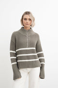 Sissel Stripe Zip Knit - Army