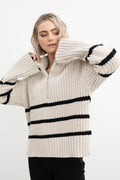 Sissel Stripe Zip Knit - Sand