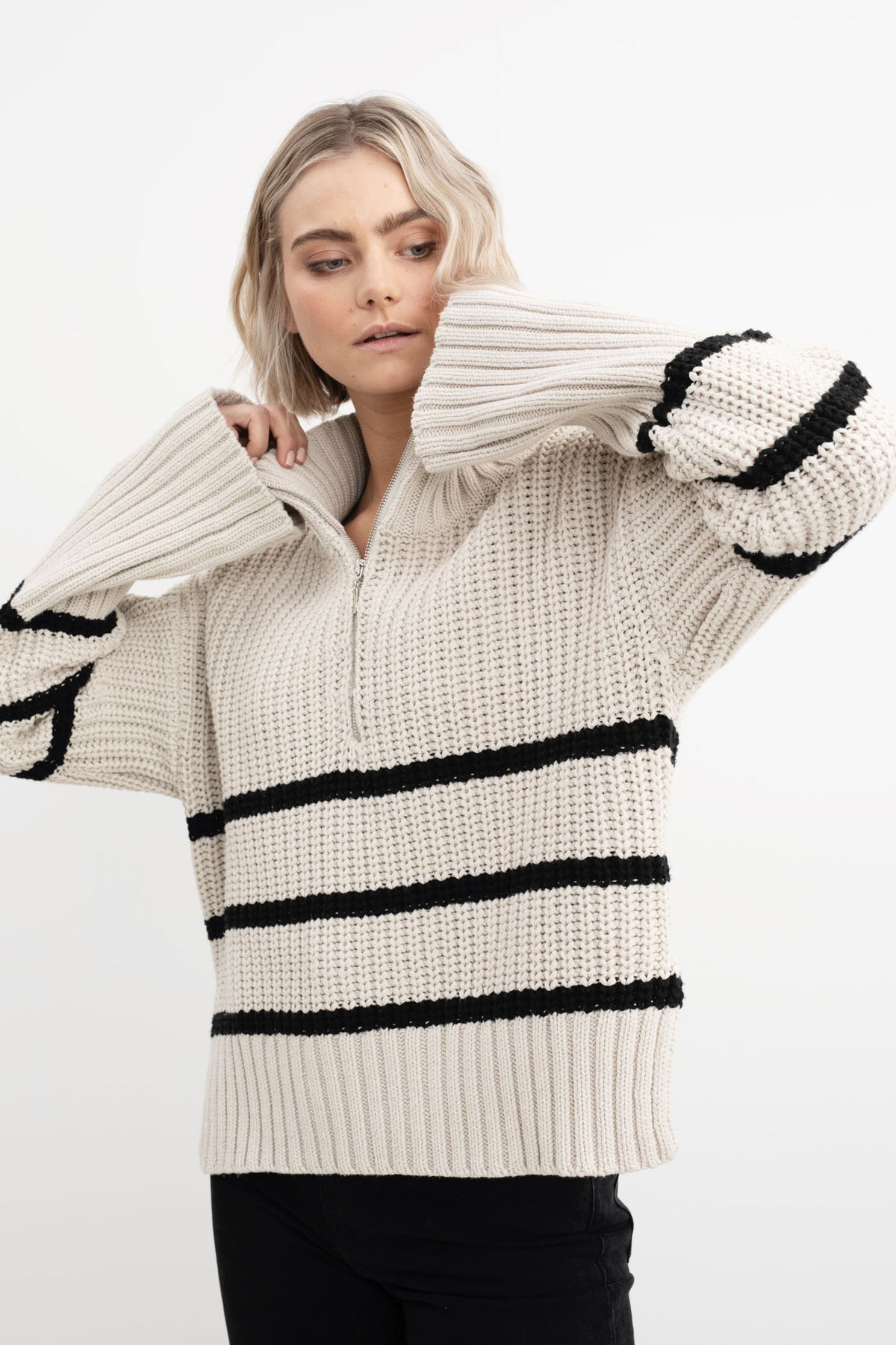 Sissel Stripe Zip Knit - Sand