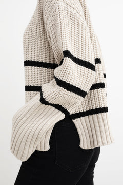Sissel Stripe Zip Knit - Sand