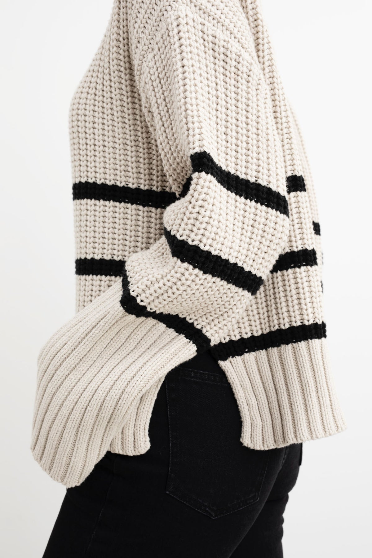 Sissel Stripe Zip Knit - Sand