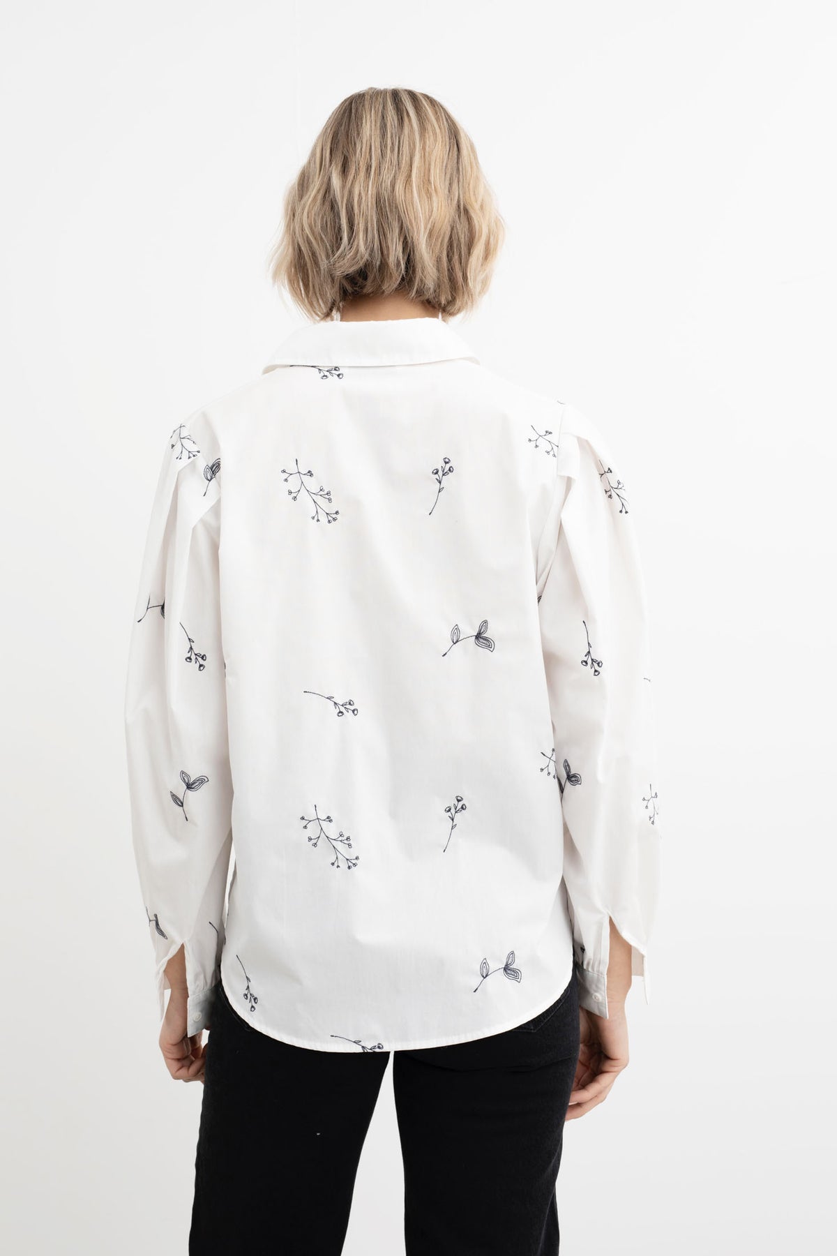 Sofia Shirt - Embroidered Blue Flower