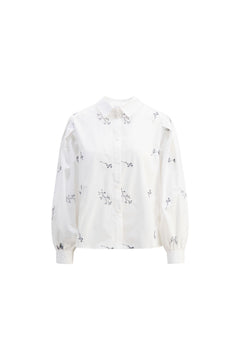 Sofia Shirt - Embroidered Blue Flower