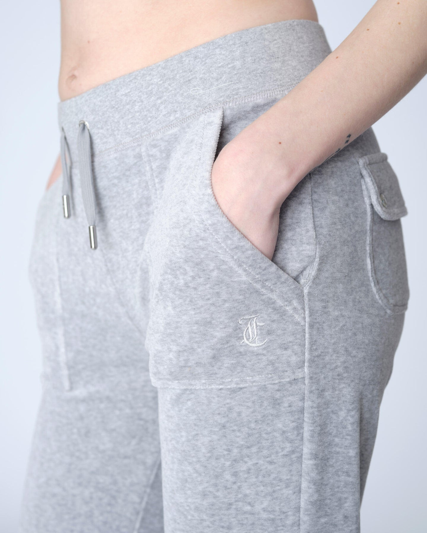 Del Ray Classic Velour Pant Pocket - Silver Marl