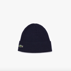 Lacoste Ribbed Wool Beanie - Navy Blue