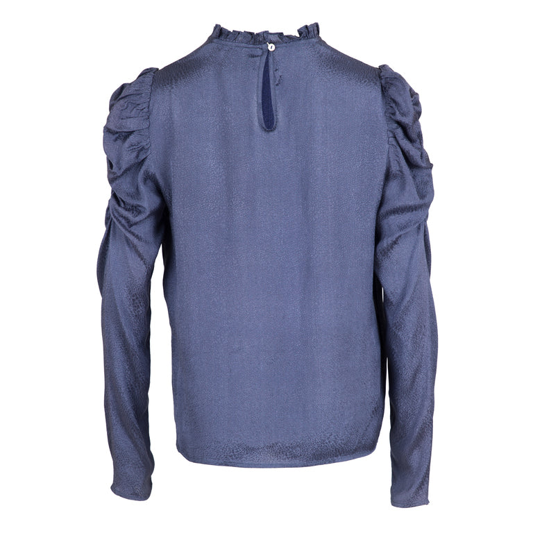 Letty Jacquard Blouse - Dusty Blue - Neo Noir - Bluser & Skjorter - VILLOID.no