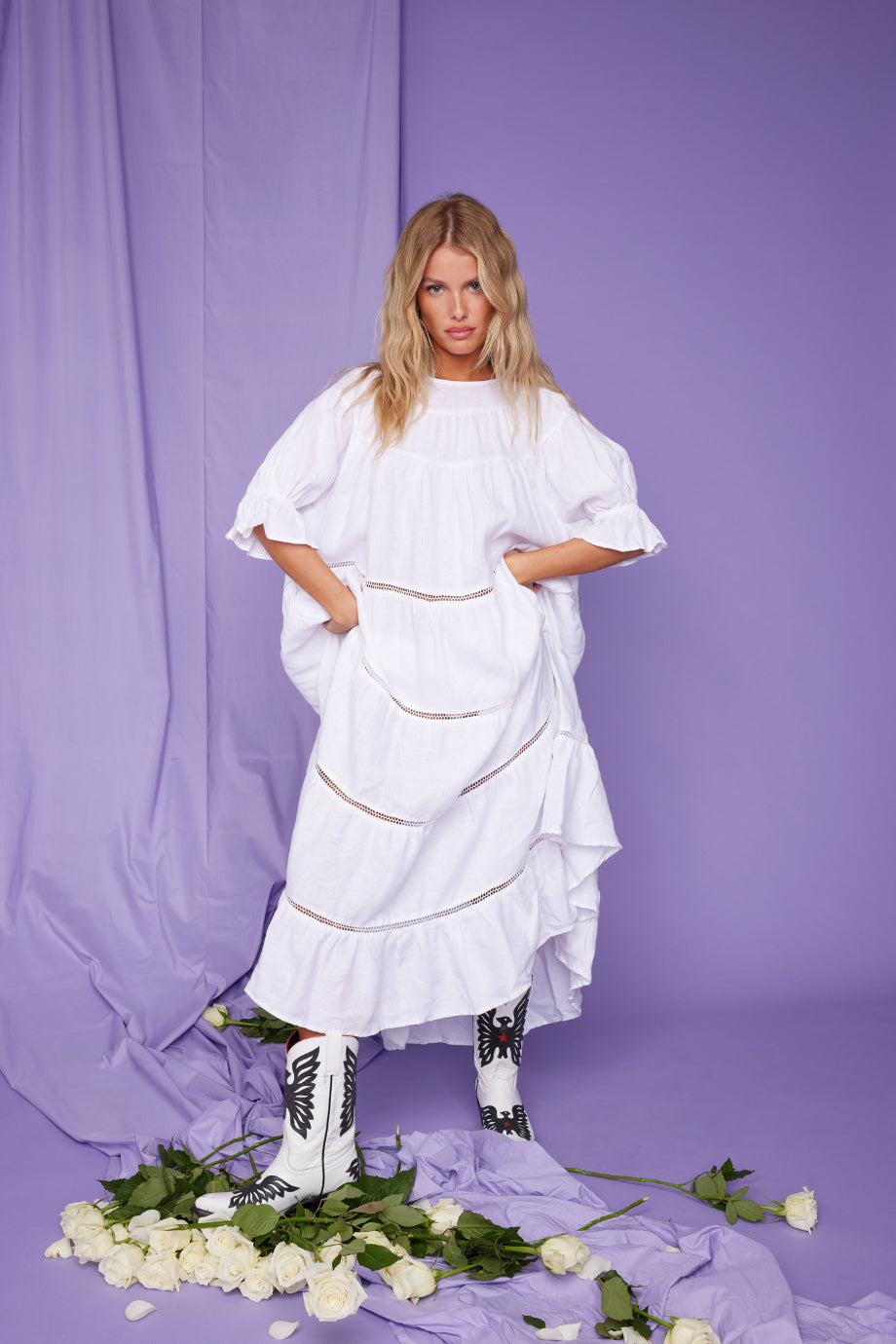 Summer Bird Linen - White