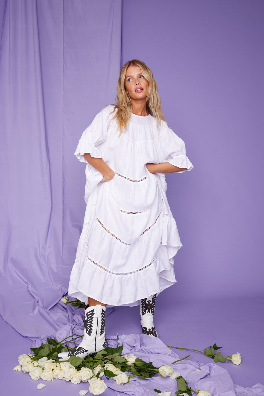 Summer Bird Linen - White
