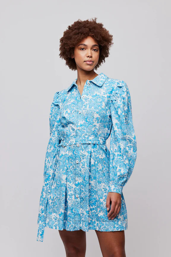 Forever Button Dress - Blue Vintage Flower