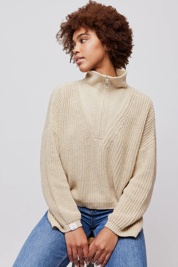 Florie Cotton Zip Knit - Warm Sand