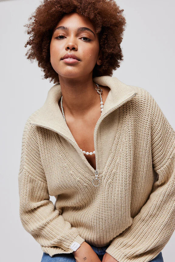 Florie Cotton Zip Knit - Warm Sand