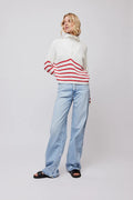Florie Cotton Zip Knit - Red Stripe